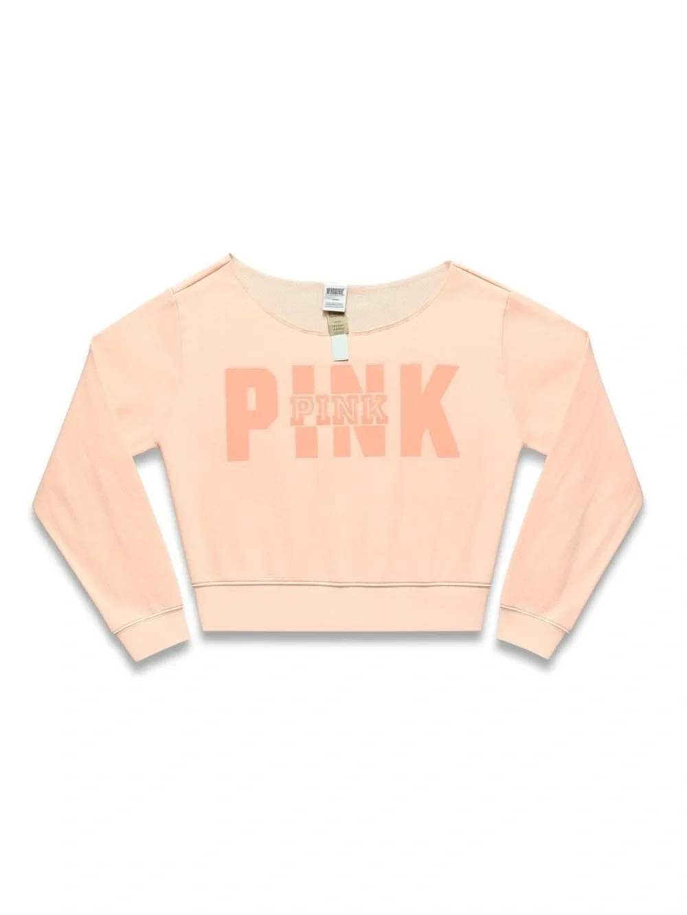 PINK Victoria's Secret Pink/Peach Off-Shoulder Logo Cropped Sweatshirt Size Med - Picture 4 of 7